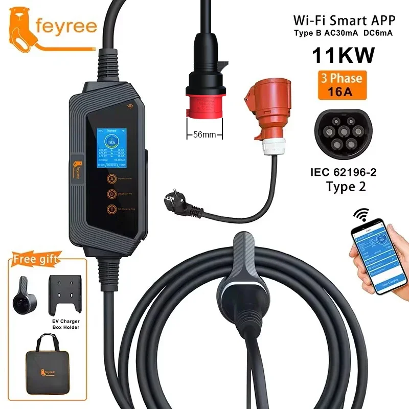 Type 2 Portable Ev Charger 11Kw Cee - feyree 11KW 16A 3-fazowa przenośna ładowarka