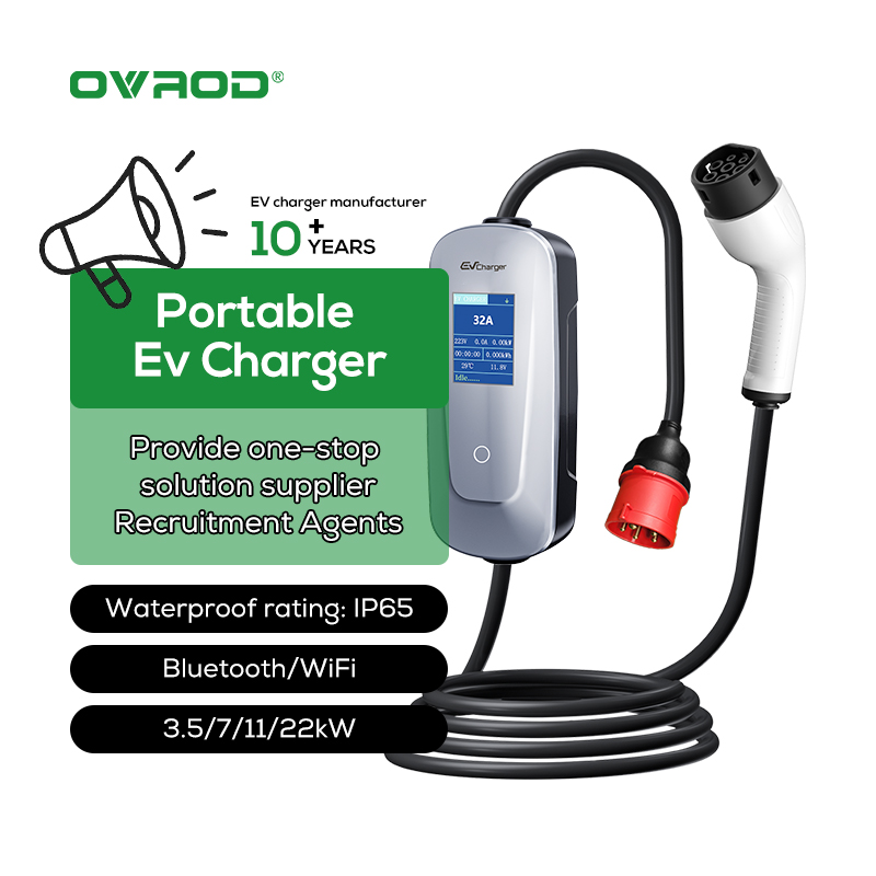Type 2 Portable Ev Charger 11Kw Cee - Ovrod Elektryczna Stacja Ładowania Samochodów 16A