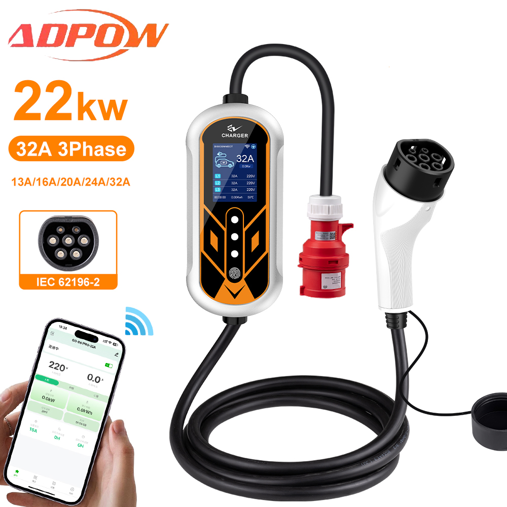 Ev Charger Type 2 22Kw 32A 3 Phase - ADPOW Przenośne ładowarki EV 32A Type2